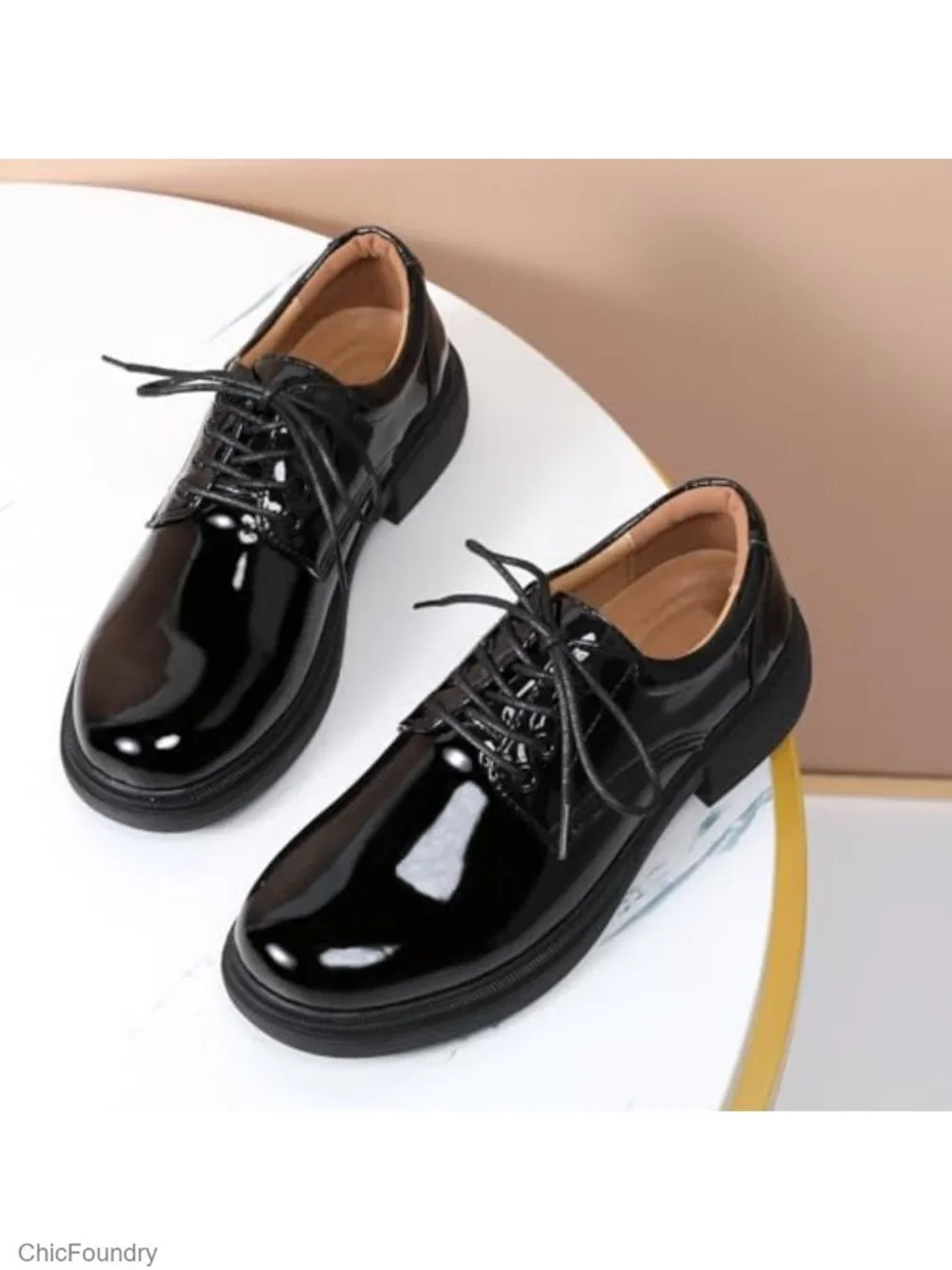 Womens Oxford Shoes Leather Platform Comfortable Dressy Slip On Lace Up Loafers